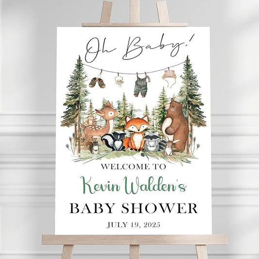 Personalized Baby Shower Welcome Sign For Outdoor, Custom Forest Animal Baby Shower Yard Sign Decorations