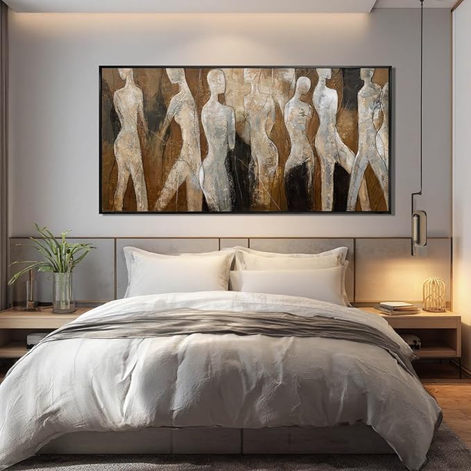 CHUDANHAO White and Brown Wall Art Graffiti Home Wall Decor Abstract Wall Pictures 24"x48" Decorations for Bedroom Dining Room Posters