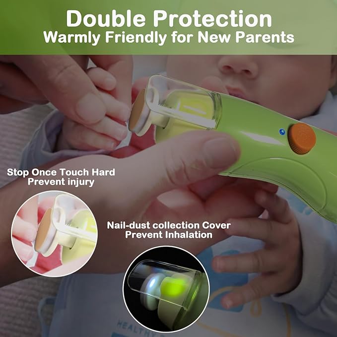 Fansidi Baby Nail Trimmer Electric Rechargeable, Gentle Baby Nail File Electric| 13 Grinding Heads| Stepless Speed| LED Light| Dust Shield| Baby Nail Clippers for Newborn Infant Toddler, Green