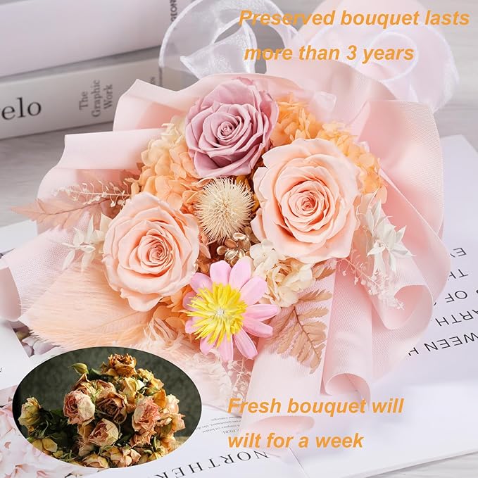 Lovenfold Flowers for Delivery,Preserved Flowers Bouquets,Champagne Rose Bouquets that Last 1-3 Years,Birthday Flowers Gifts for Women Mom Grandma Wife Friends