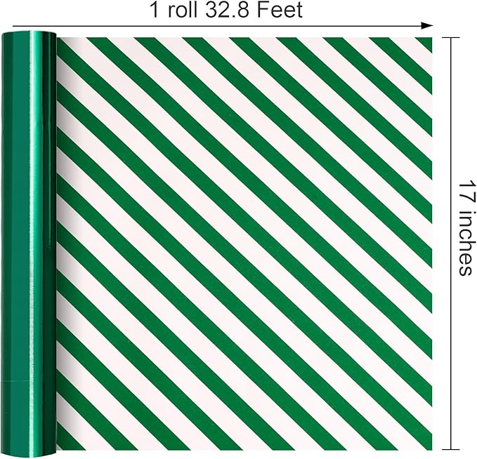 Merture Metallic Dark Green Wrapping Paper Roll - 17 In X 32.8 Ft(46.5 sq.ft.) with Stripe