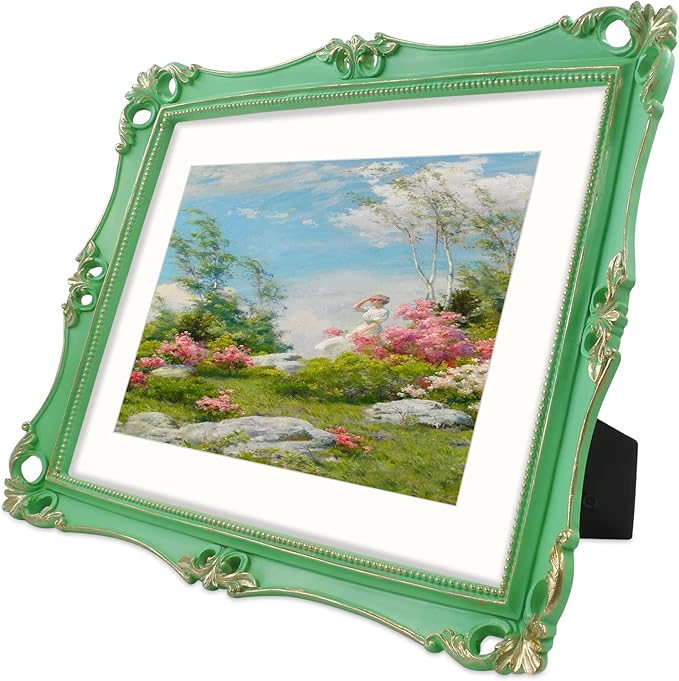 SIMON'S SHOP 11x14 Picture Frame in Light Green with Gold Accents, Vintage Picture Frames 11x14 with Mat for 8x10 Image, Gallery Wall and Tabletop Display Poster Frame