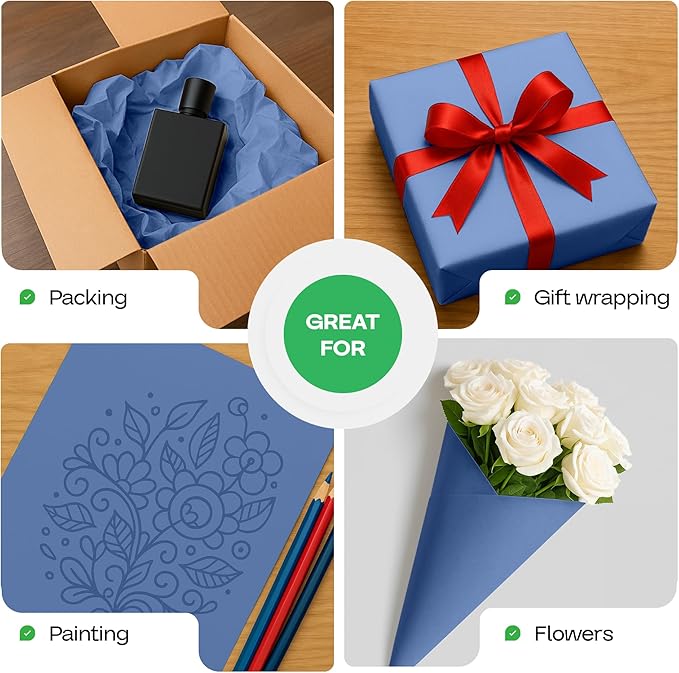 12" x 1200" (100 feet) Blue Kraft Paper Roll - USA-Made Quality Craft Paper for Gift Wrapping, Kids' Arts & Crafts, School Projects - 100% Recycled Natural Material 50lb Thickness by IDL Packaging