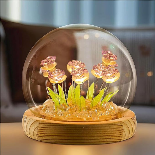 Rose in A Glass Dome Night Light - Valentines Day Gifts for Her, Birthday Gifts for Women, Battery-Powered