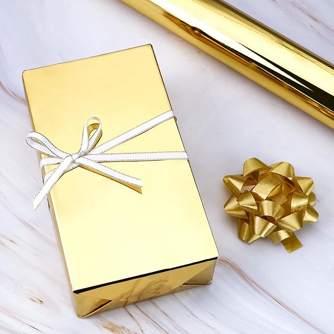 RUSPEPA Gold Metallic Wrapping Paper - Solid Color Paper Perfect for Wedding, Birthday, Christmas, Baby Shower - 17.5 Inches X 32.8 Feet