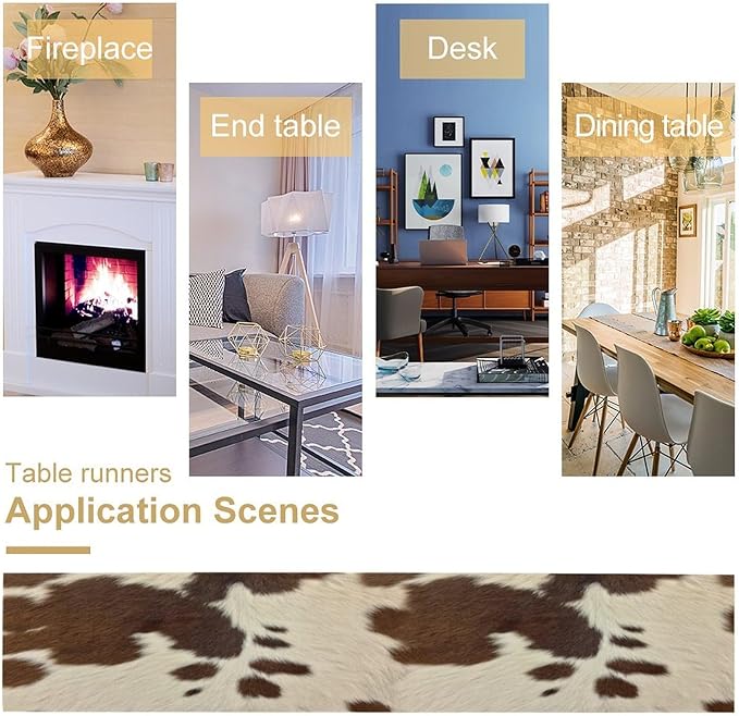 Cow Print Table Runner, Brown Cowhide Western Style Runner Country Farmhouse Cottage Patten Decoration for Home Kitchen Dining,13x70 Inch