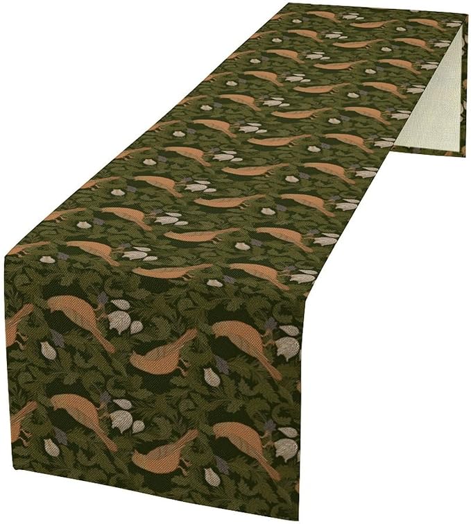 William Morris Table Runner, Vintage Green Botanical Plant Birds Retro Table Runner for Kitchen Dining Cafe Party Holiday Decoration, 13x36 Inch