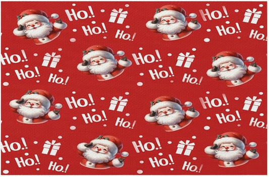Christmas Xmas Ho Santa Claus Placemats Set of 4 PVC Vinyl Non Slip Table Mats Heat Resistant Place Mats Washable Wipeable Dining Table Mat for Kitchen Decor Party Indoor Outdoor Decorative Gift