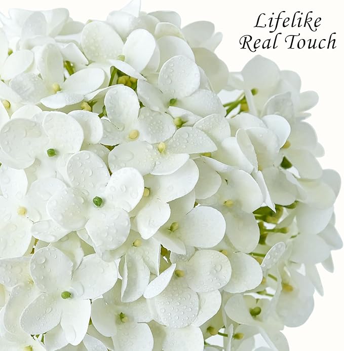 Hydrangea Artificial Flowers, 4Pcs 20" Ivory White Lifelike Latex Silk Real Touch Faux Hydrangea Flowers, Artificial Hydrangeas Bouquet for Wedding Centerpieces Tables Party Home