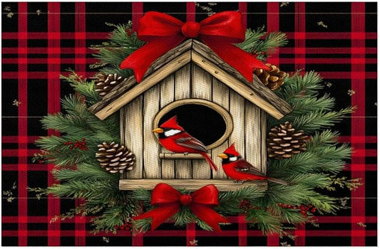 Christmas Art Waffle Cardinal Placemats Set of 1 PVC Vinyl Non Slip Table Mats Heat Resistant Place Mats Washable Wipeable Dining Table Mat for Kitchen Decor Party Indoor Outdoor Decorative Gift
