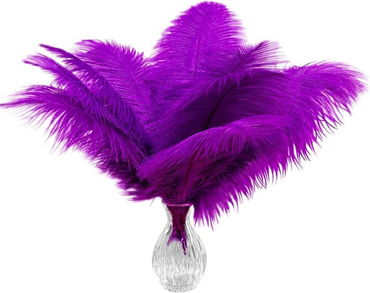 Piokio 20pcs Natural Purple Ostrich Feathers 10-12 inch (25-30cm) Bulk Feathers for Wedding Party Centerpieces, Home Decoration and DIY Clothing, Gatsby Decorations