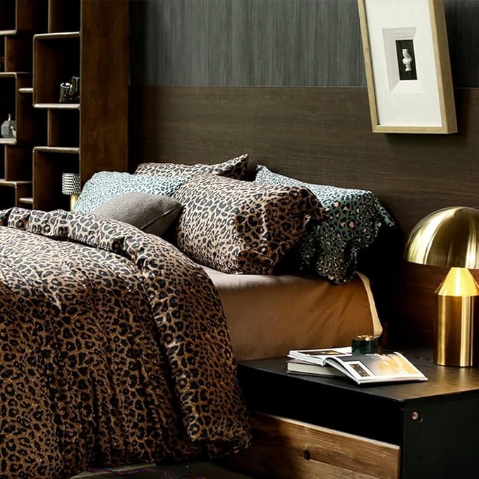 Leopard Print Comforter Set Twin XL Animal Cheetah Printed Comforter Fluffy Soft Leopard Pattern Comforter with 2 Pillowcases Brown/Black Floral Print Bedding Set All Season Boho Twin XL Comforter Set