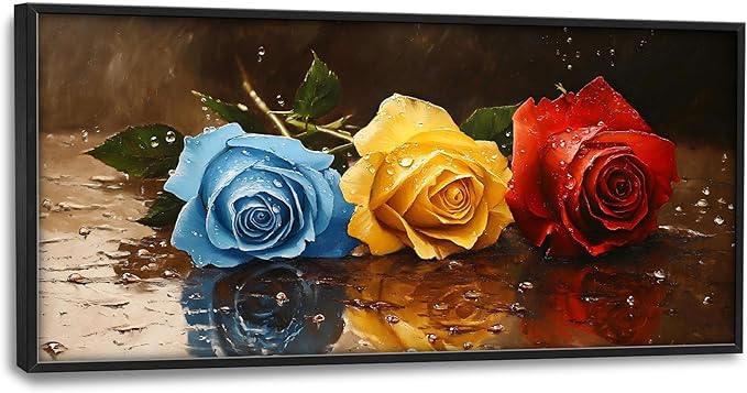 Rose Flowers Large Wall Art Framed Wall Decor for Living Room, Roses Pictures Oversized Canvas Print Painting Modern Extra Large Framed Artwork for Bedroom Office Home Decor 60"x30"