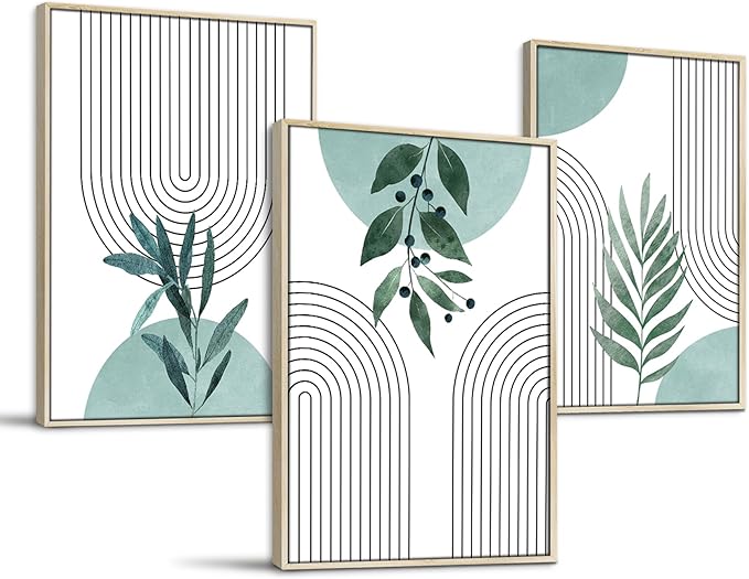 SERIMINO Sage Green Wall Art Framed, Botanical Boho Wall Decor for Living Room, Set of 3 Plant Painting Prints Farmhouse Decor for Bedroom, Bathroom, Office, 20 x28 inch