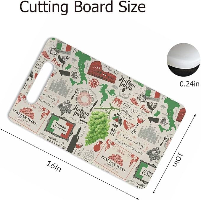 Retro Italian Pattern Cutting Boards Wine Food Grapes Architecture Cutting Boards Kitchen Chopping Board with Handles Non Slip Plastic 16 x 10 x 0.24 Inch