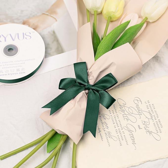 Hunter Green Satin Ribbon, Double Faced 7/8 Inch X 25 Yards Hunter Green Ribbon, Premium Satin Ribbon for Gift Wrapping, Crafts, Hair Bow Making, Sewing, Flower Bouquet, Wedding Party Decor