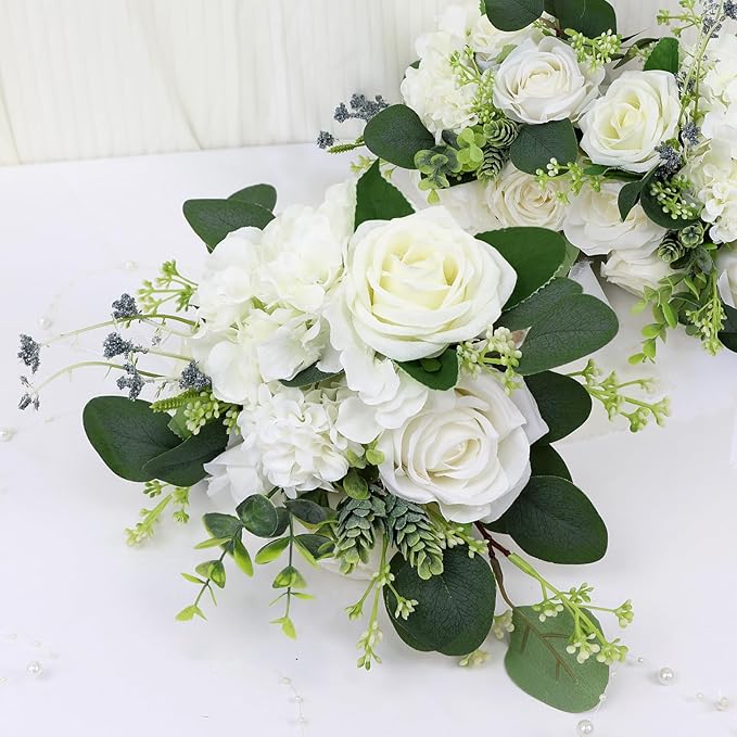 Set of 2 Bridesmaid Bouquets for Wedding - Silk Artificial Ivory Bridesmaid Flowers, Pre-Made Roses Sage Green Boho Bridal Floral for Bride Party Ceremony Anniversary Decoration - 9inch