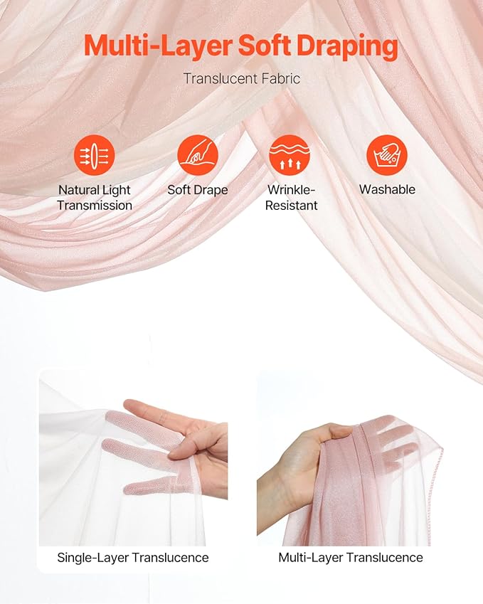 VEVOR Artificial Wedding Arch Flowers Kit, Pink Wedding Arch Flowers with Drapes Kit (Pack of 5) - 2 Pcs Floral Arrangement, 3 Pcs Sheer Drapes, for Ceremony Bouquets Reception Backdrop Decoration