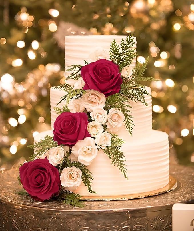 20pcs Red Roses Artificial Flowers 3.15'' Big Fake Roses Silk Flowers Bulk Realistic Faux Roses with Stems for DIY Wedding Centerpieces Table Home Party Decor Bridal Floral Arrangements (Red)