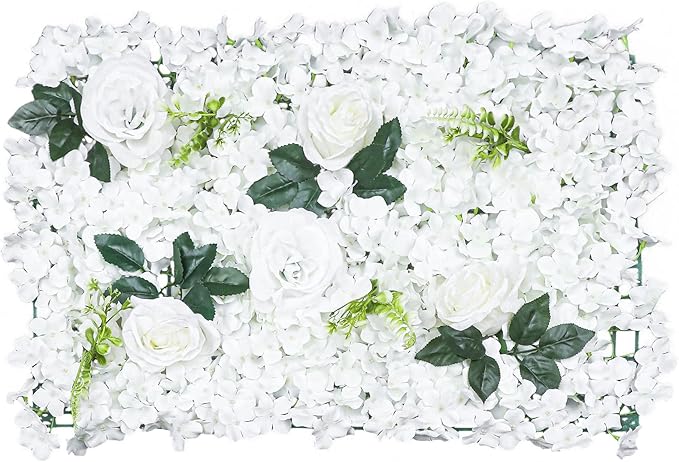 15.74"x 23.62" Artificial Flower Wall Panels,Flower Wall Mat Silk Flower Panels for Outdoor Garden Backyard Fence Fence Privacy Screen and Indoor Wall Decor (6Pcs White)