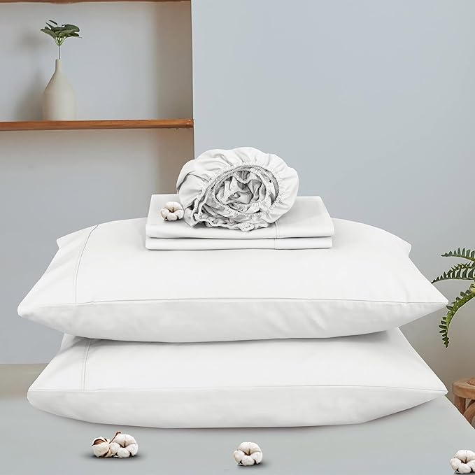 RUVANTI 100% Organic Cotton Sheets Queen Size, Percale Weave, GOTS Certified, 4-Piece Set, Deep Pocket 15", Crisp & Breathable, Soft Durable Bedding, Sábanas Algodón Orgánico – Bit of Blue