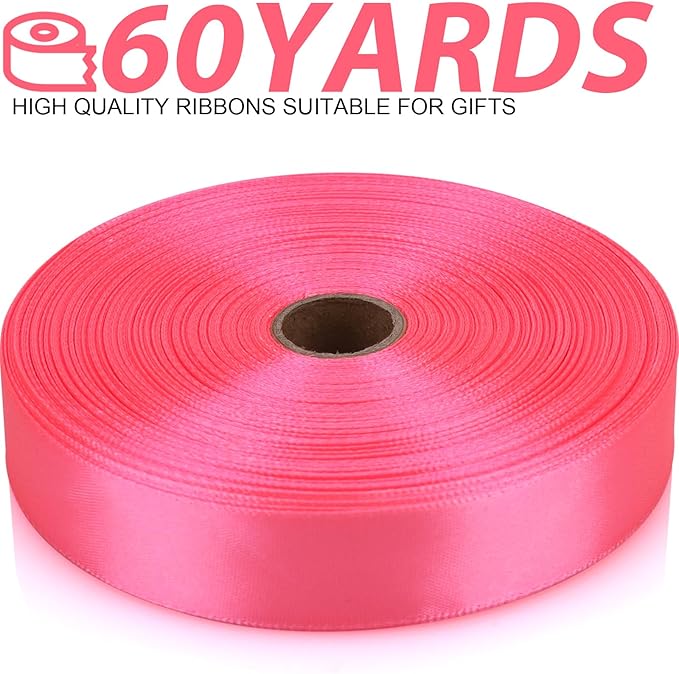7/8 Inch 60 Yards Pink Satin Craft Ribbon-Single Face Polyester Ribbon for Handmade Roses,Gift Wrapping,Timeless Flower,Bouquets,Wedding and Party Decoration