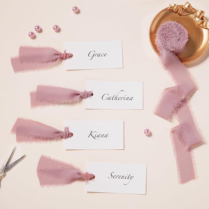 DORIS HOME Mauve Chiffon Ribbon for Flower Bouquet, 1" x21Yd Fabric Ribbon for Gift Wrapping, Handmade Frayed Ribbon for Wedding Invitations/Christmas Decorations