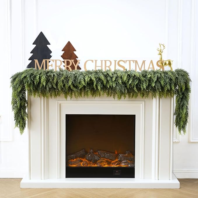 6 Ft Christmas Cedar Garland, Realistic Faux Pine Garlands, Green Artificial Greenery Garland for Winter Home, Mantle, Fireplace, Indoor, Outdoor Christmas Decorations (1Pcs)