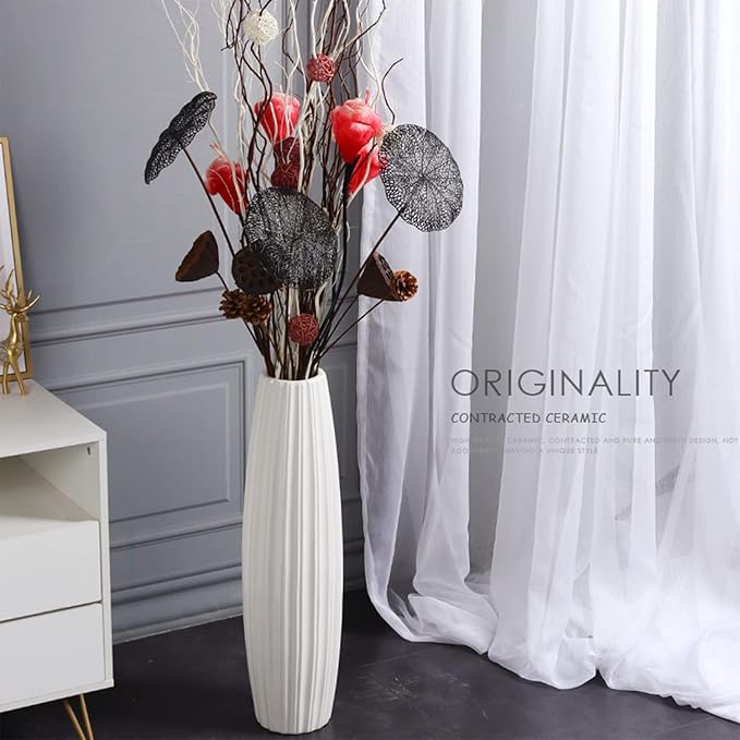 Large Floor Ceramic Vase 24 Inches Tall,White Modern Flower Tall Vases for Office, Home,Farmhouse,Living Room Décor,Simple Origami Design Fall Decorative Porcelain Flower Arrangement Vase Ideal Gift