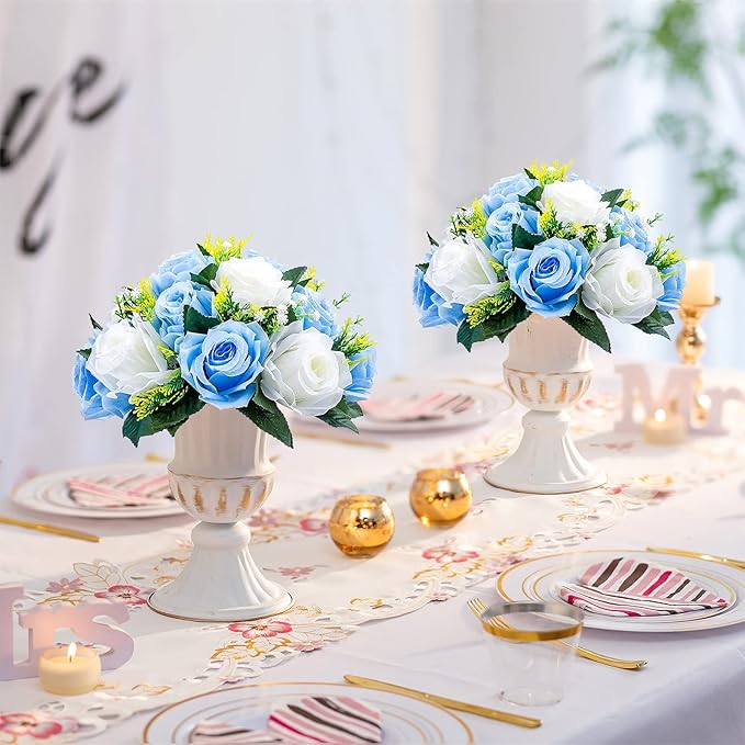 Sziqiqi Faux Silk Rose Flowers Artificial Flowers for Wedding Party Centerpiece Decorations Home Decorative Flowers, Pack of 2 Blue
