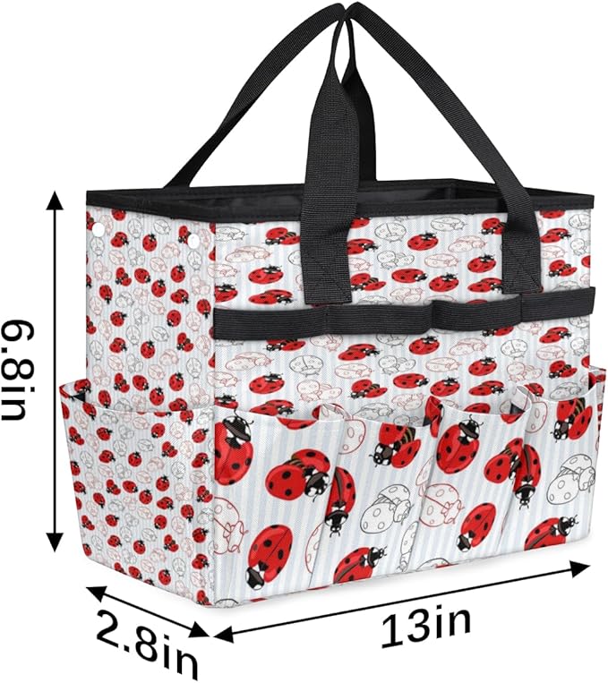Ladybug Pattern Garden Tool Tote Bag for Women Men Gardening Tool Storage Bags with 10 Pockets Standable Garden Home Tool Kits Organizer for Indoor Outdoor Gardening Gifts