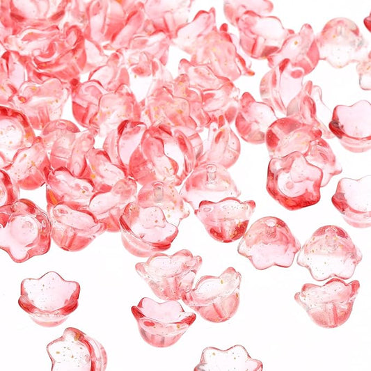 PATIKIL Glass Trumpet Flower Beads, 200 Pcs Gradient Flower Bead Charm for Jewelry Making DIY Craft, Bracelets, Earrings, Necklaces Decorations, Clear Brown
