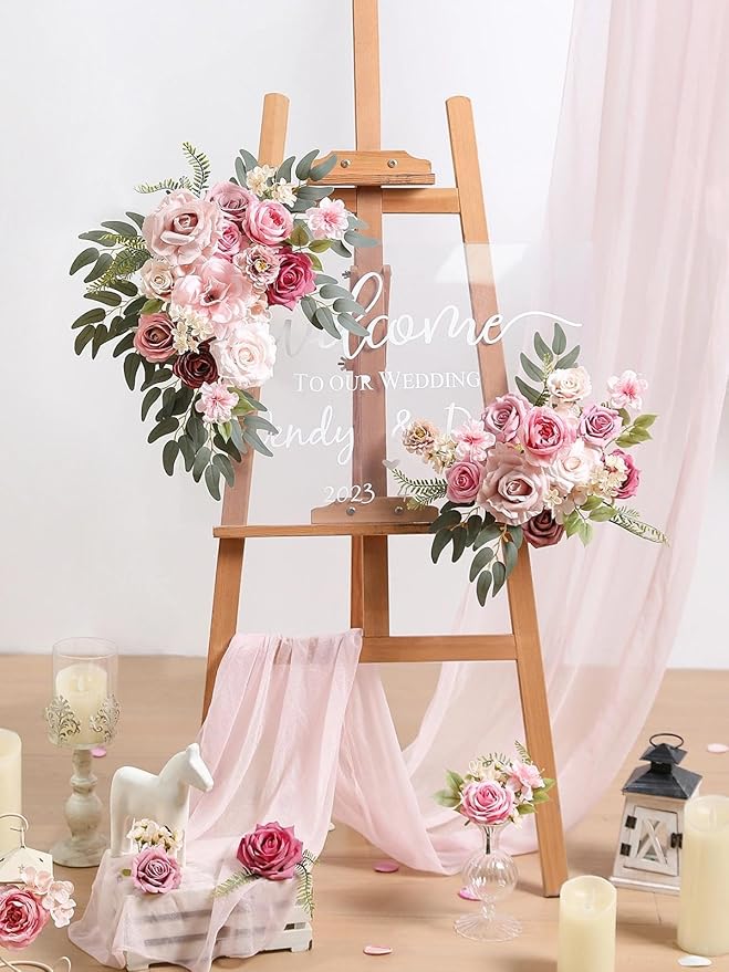 Artificial Flowers Combo Box Nude Pink Flowers Silk Fake Roses Dahlia with Stems for DIY Wedding Bridal Bouquets,Table Centerpieces,Cake Floral Arrangement,Baby Shower,Birthday Home Decor
