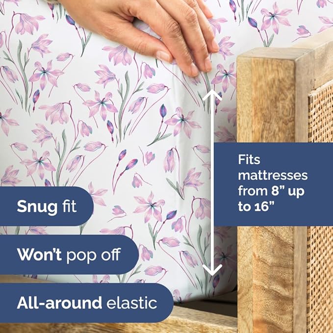 Floral Sheets - Pink Floral Bed Sheet Set - 1 Flat & 1 Fitted & 1 Pillowcase w/ Deep Pockets - Comfy, Wrinkle & Fade Free - Boho Botanical Bedding - Ultra-Soft, Breathable & Cooling - Twin XL Size Set
