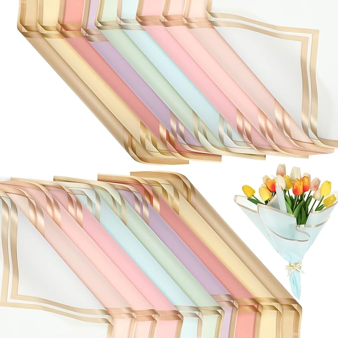 Yahenda 420 Sheet Flower Wrapping Papers Flower Bouquet Paper with Gold Edge Korean Style Bouquet Wrapping for Floral Supplies Wedding Anniversary DIY Gifts, 23 x 23 Inch(Chic Color)