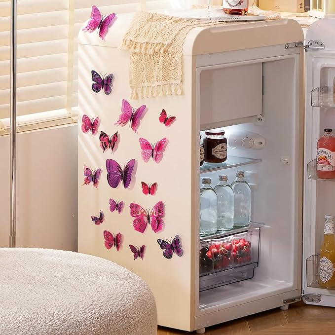 SAOROPEB 3D Butterfly Wall Decor, 24 Pcs Double Layer Butterfly Decorations for Party Decorations Locker Decor Refrigerator Decal, Reusable (Purple)