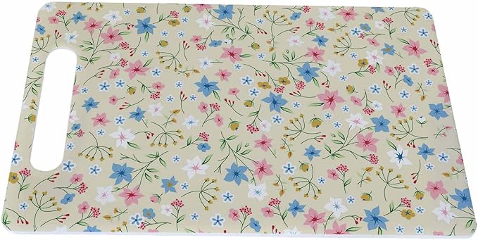 Cute Small Flower Cutting Board with Handles Blue White Pink Flowers Plant Cutting Boards Plastic Safe Chopping Board for Kitchen 16" x 10" x 0.24"