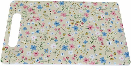 Cute Small Flower Cutting Board with Handles Blue White Pink Flowers Plant Cutting Boards Plastic Safe Chopping Board for Kitchen 16" x 10" x 0.24"