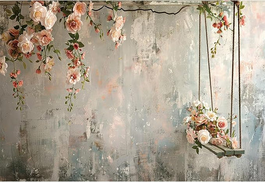 Baocicco 10x8ft Vinyl Vintage Flowers Wall Photography Backdrop Pink Rose Retro Wall Old Style Background Photo for Medieval Wedding Banner Bridal Shower Party Decors Princess Girls Birthday Studio