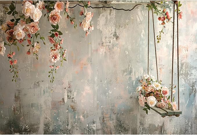 Baocicco 9x6ft Vinyl Vintage Flowers Wall Photography Backdrop Pink Rose Retro Wall Old Style Background Photo for Medieval Wedding Banner Bridal Shower Party Decors Princess Girls Birthday Studio