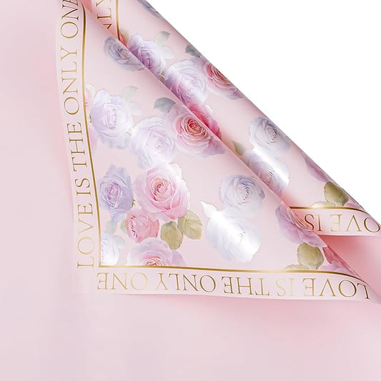 WRAPAHOLIC 20 Sheets Pink Flower Wrapping Paper - 22.4 x 22.4 inch Rose Design Water-Resistant Floral Bouquet Wrapping Paper, Florist Supplies Packaging for Wedding Birthday Gift DIY