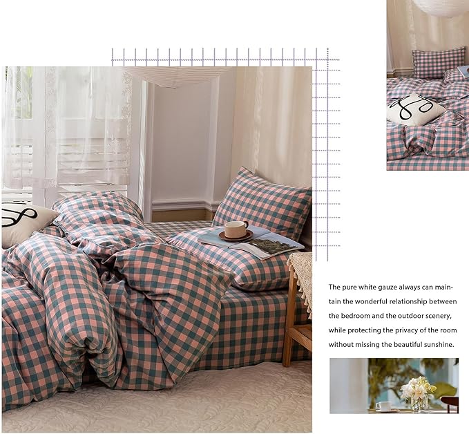 Queen Comforter Set Modern Style Checkered Pattern Comforter Purple Pink Plaid Bedding Comforter Lightweight Fluffy Soft Boho Grid Bedding Geometric Plaid Comforter Set Queen with 2 Pillowcases