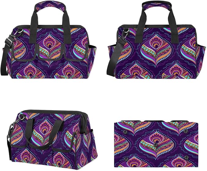 Purple Paisley Tool Bag for Men Women Multi-Pockets Wide Mouth Tool Storage Bags 14.8 Inch Waterproof Heavy Duty Tool Bag Organizer for Electrician Mechanic Plumbers Handymen