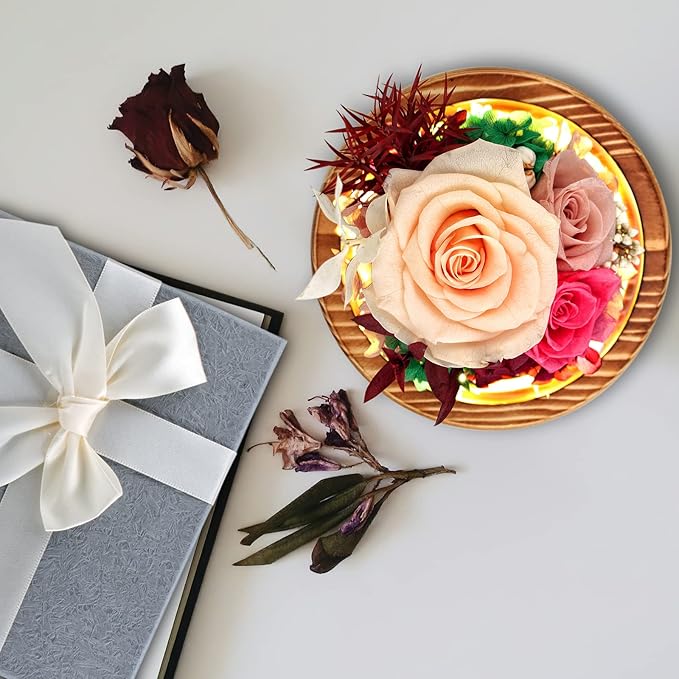 Preserved Roses & Fresh Flowers Bouquet – Gift for Women, Roses That Last Forever, Flowers for Delivery Prime, Champagne Roses – Birthday, Mother’s Day & Christmas