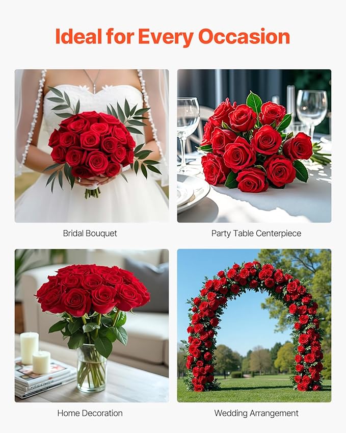 VEVOR Artificial Flowers, 60 pcs Real Looking Red Foam Fake Roses Bulk, Faux Red Bridal Shower with Stems for DIY Wedding Bouquets, Home Centerpieces Arrangements, Party Tables Decorations