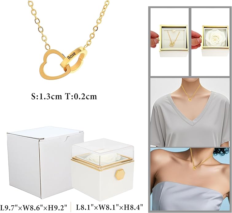 ‌TINGKU Eternal Real Rose Gift Box for Women, Preserved Rose with Customized Name Engraved Heart Necklace, Personalized Romantic Gift for Wife, Girlfriend, Mom, Mother's Day Love Keepsake