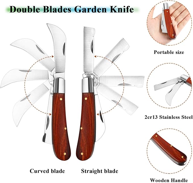 Grafting Gardening Knife for Pruning 2 Grafting Tape Double Blades Garden Knife for Budding Pruning with Plants Repair Tapes Rolls for Floral Fruit Tree