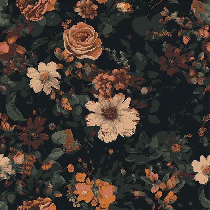 VEELIKE Retro Dark Floral Peel and Stick Wallpaper Vintage Floral Wallpaper for Bedroom Bathroom 17.7''x118'' Moody Flower Wallpapers Self Adhesive Removable Botanical Contact Paper for Cabinets Walls