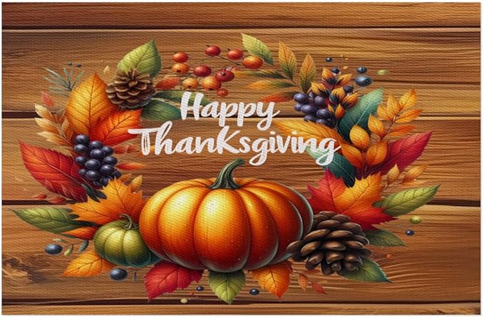 Thanksgiving Pumpkin Holiday Rainbow Placemats Set of 1 PVC Vinyl Non Slip Table Mats Heat Resistant Place Mats Washable Wipeable Dining Table Mat for Kitchen Party Indoor Outdoor Decorative Gift