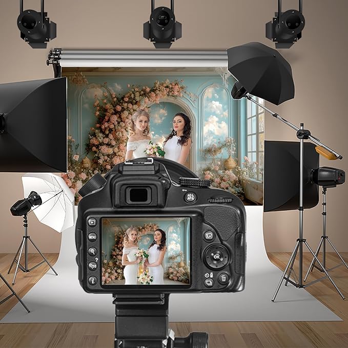 Baocicco 8x6.5ft Floral Wall Photography Background Romantic Style Arch Door Oil Painting Flowers Photo Background for Women Wedding Party Banner Supplies Girls Birthday Decorations Photoshoot Studio